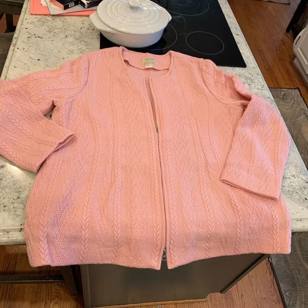 Boyne Valley Weavers Ireland Pink Wool Zipper Cardigan sz XL EUC